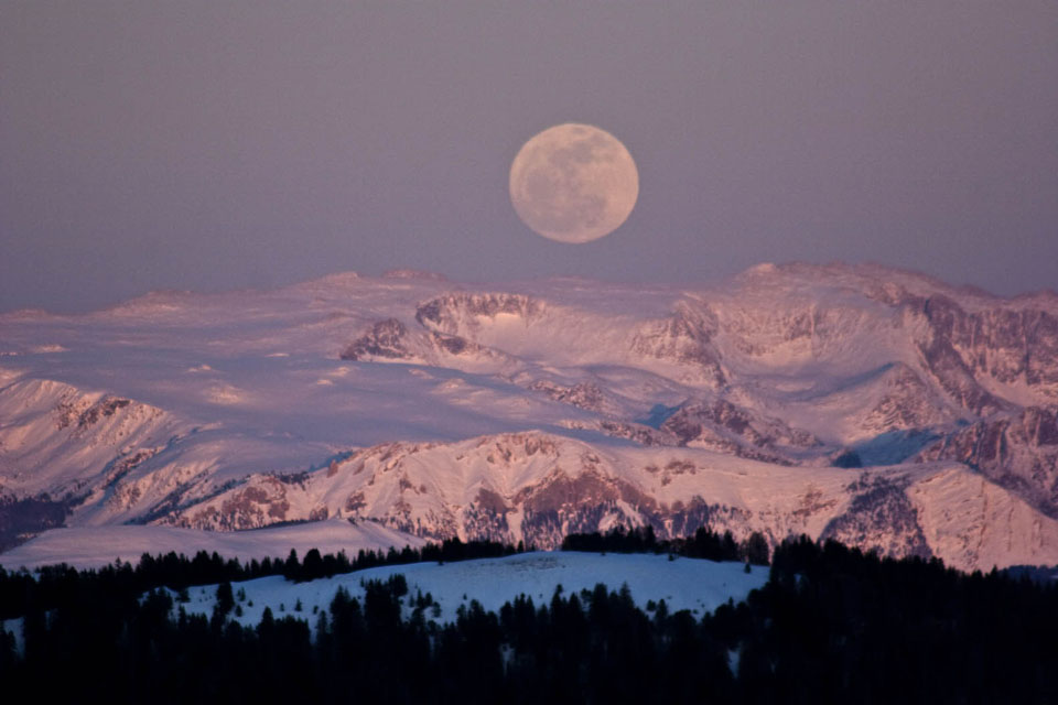 Full moon just as we arrive at camp. Chaz is looking at a steep 1000' climb back to the wilderness border right now.