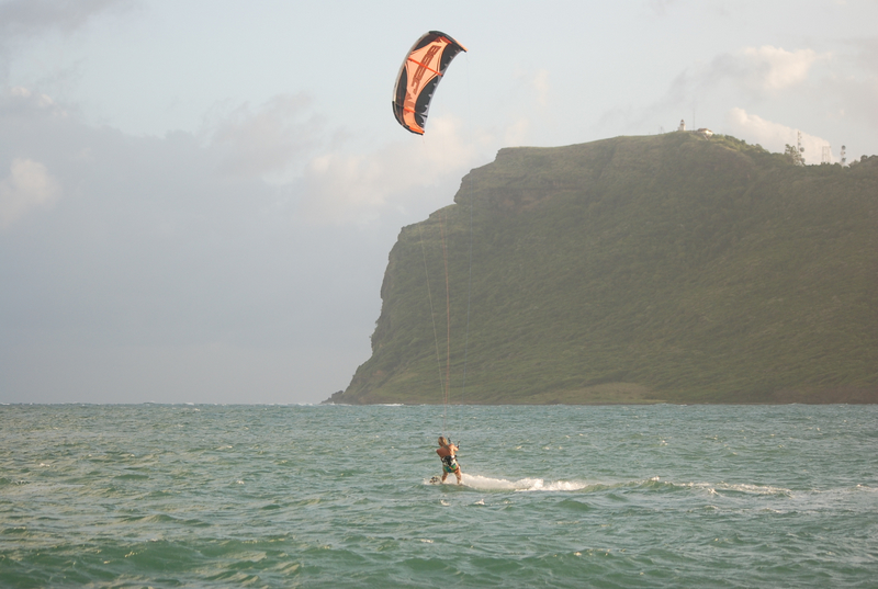 Looking south east towards the point.  Nice waves out there but the island wind shadow is hard to deal with.