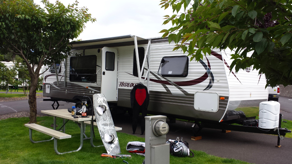 My Columbia River Gorge Kiteboarding Summer Home. Plenty of storage for gear and roomier than my studio apartment in Alaska.