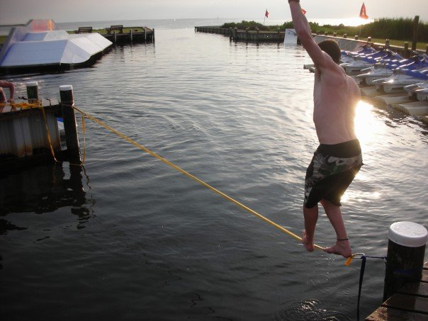 Slack lining in the boat basin