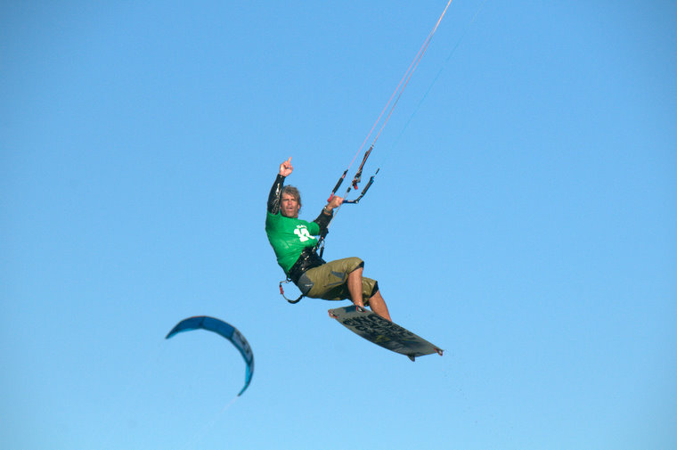 Jim Bison floating over the beach