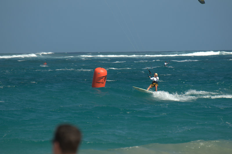 Carol rounding the finish mark.