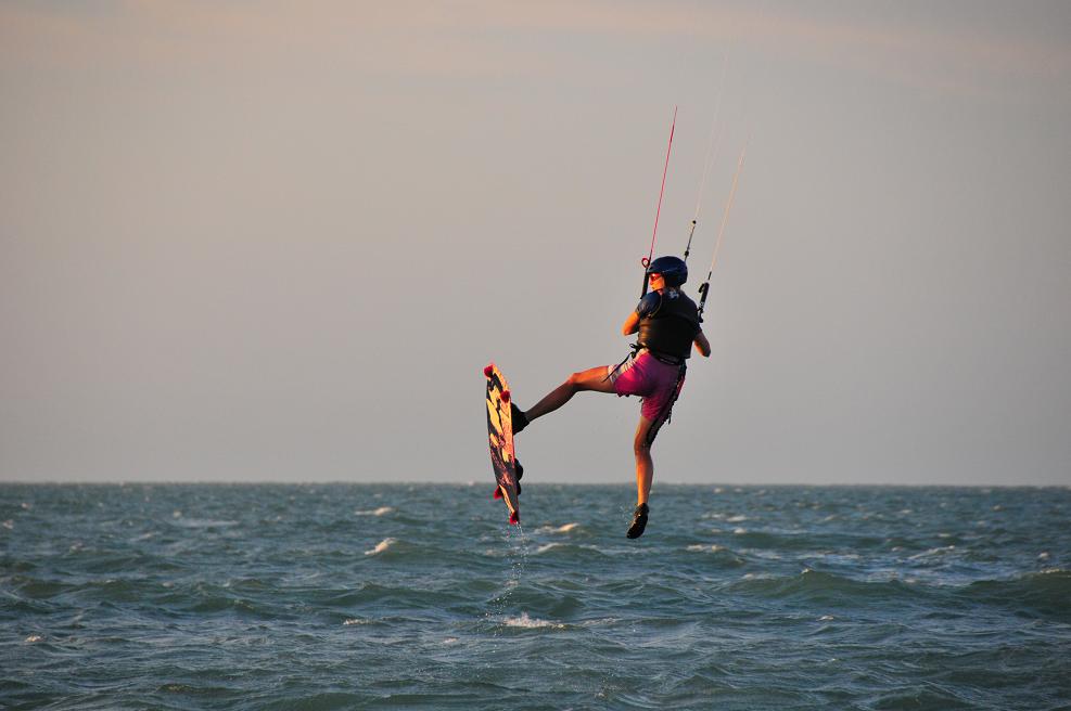 Janet practicing her board-off maneuvers.