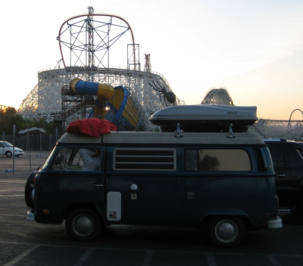 The bus at Magic Mountain during Halloween