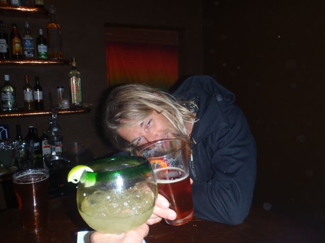 mark with one of his 12 local beers on tap, and of course a fish bowl margarita for grom