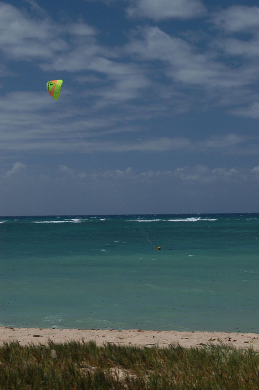 Diane (Steve's girlfriend) goes for it - body draggin' in 25 - 35mph winds with her 5m Naish - With that kind of determination, this girl is going to rip.