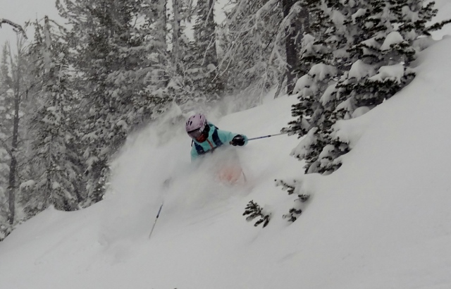 Monica getting in some backcountry skiing on a no-wind day