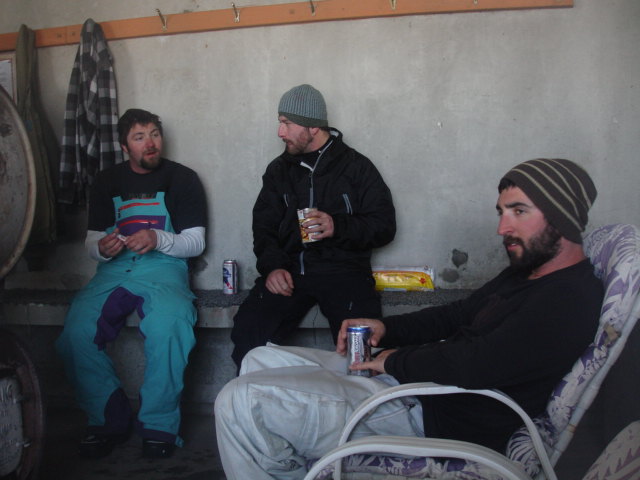 Chanson, Gene and Chooch at da warm'n hut after a sick day of kill'n it.