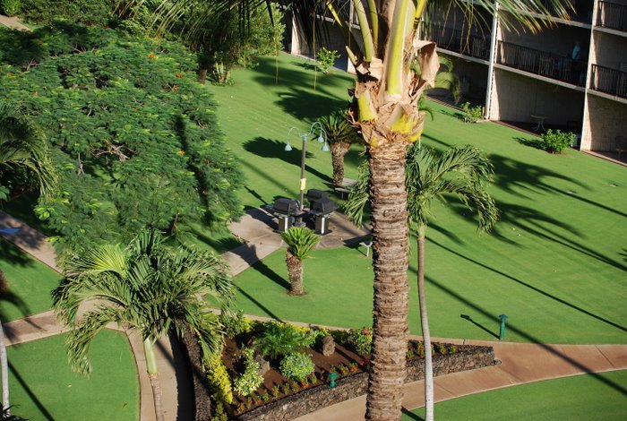 Grab your cocktail, throw your meat on the BBQ grill and play a game of shuffleboard after kiting.  Or tap a few on the putting green.