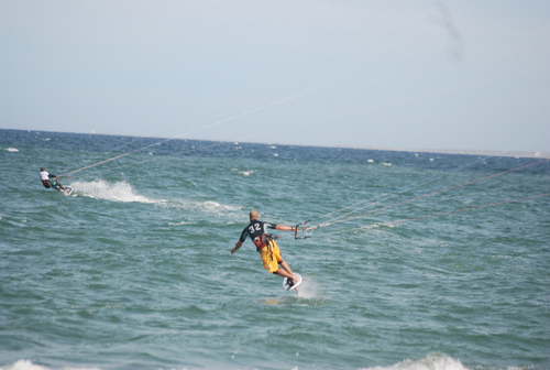 Toe-side on the foil.