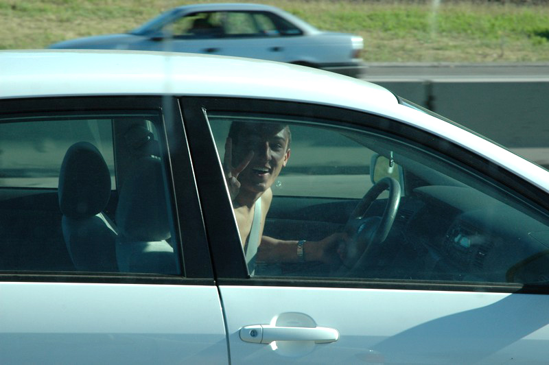 He drives NAKED!