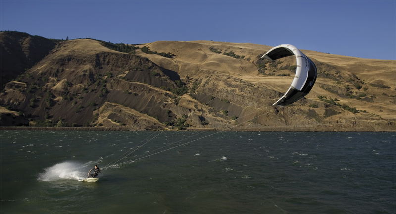 Joe Turkiewicz. Vintage Airblast, 15 meter lines, custom surfboard, strapless in 30+ wind. The Gorge.