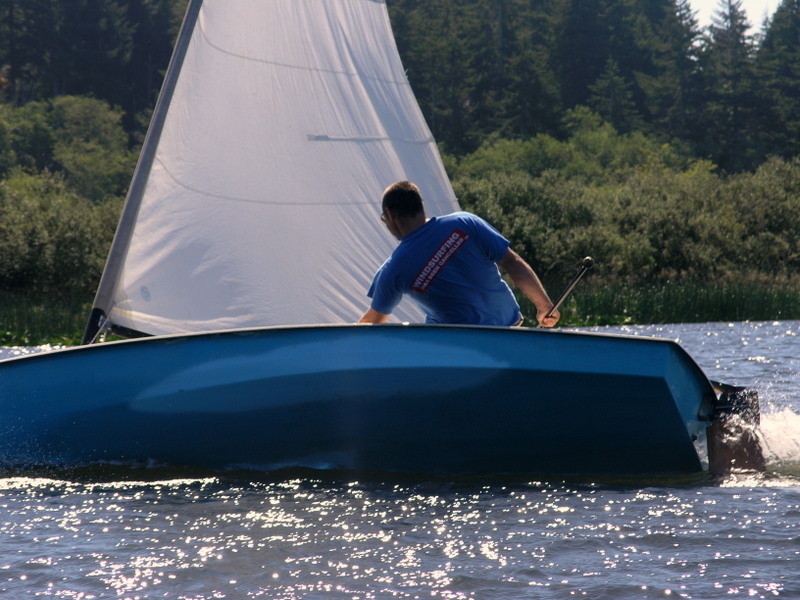 Shay sailing it up on Blowhard's boat