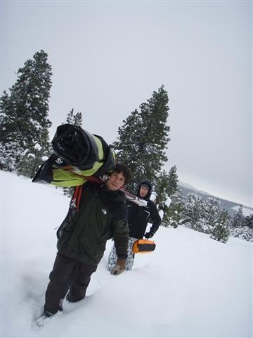 Cory and Quinn hoofing it up the trail