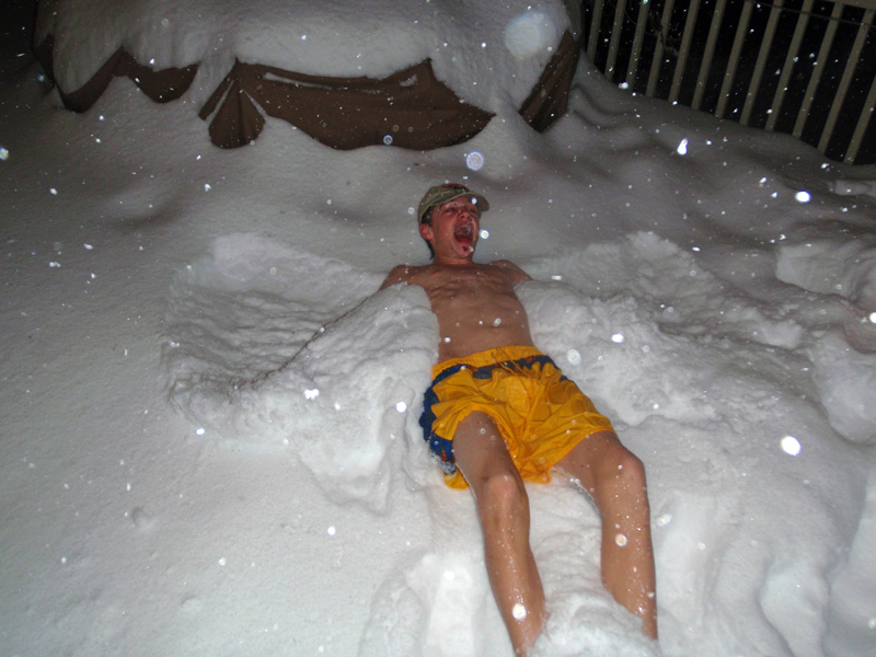 Tay making snow angels