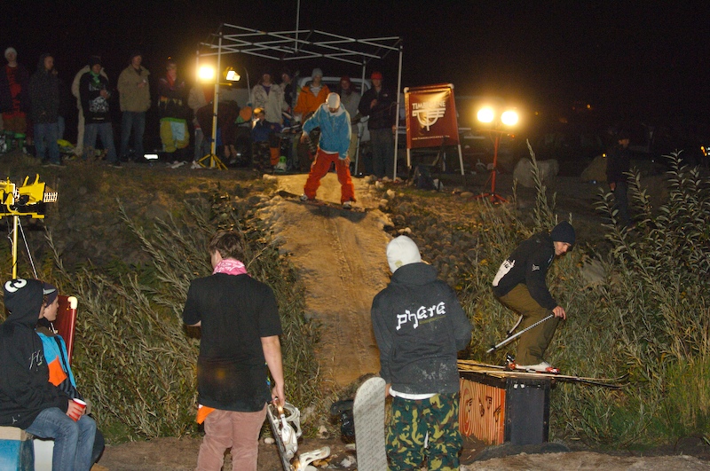 Skiers and Snowboarders came out to shred the Sandbar Snow Rail
