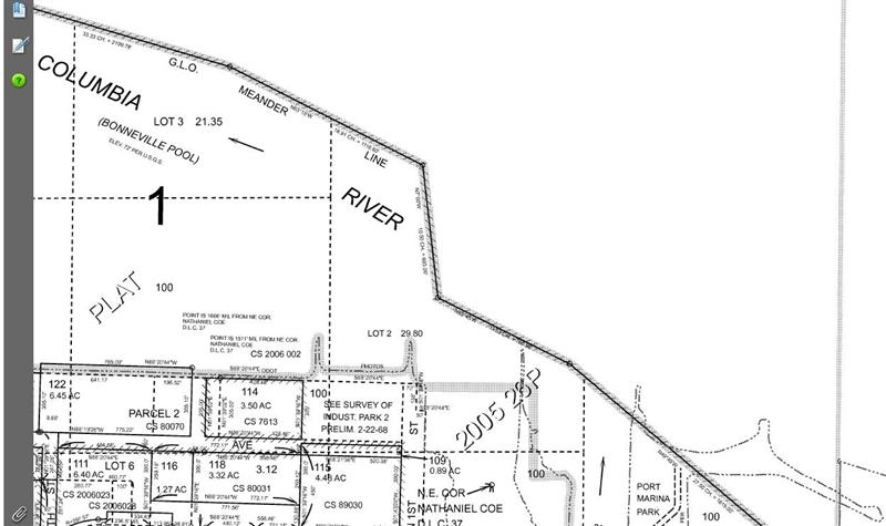 G.L.O. Meander Line is the Port Property Boundary