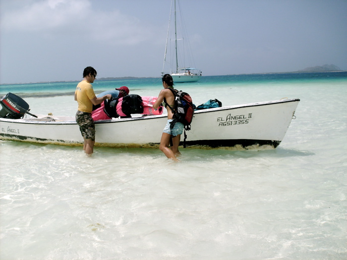 Los Roques, unpacking from our transport!